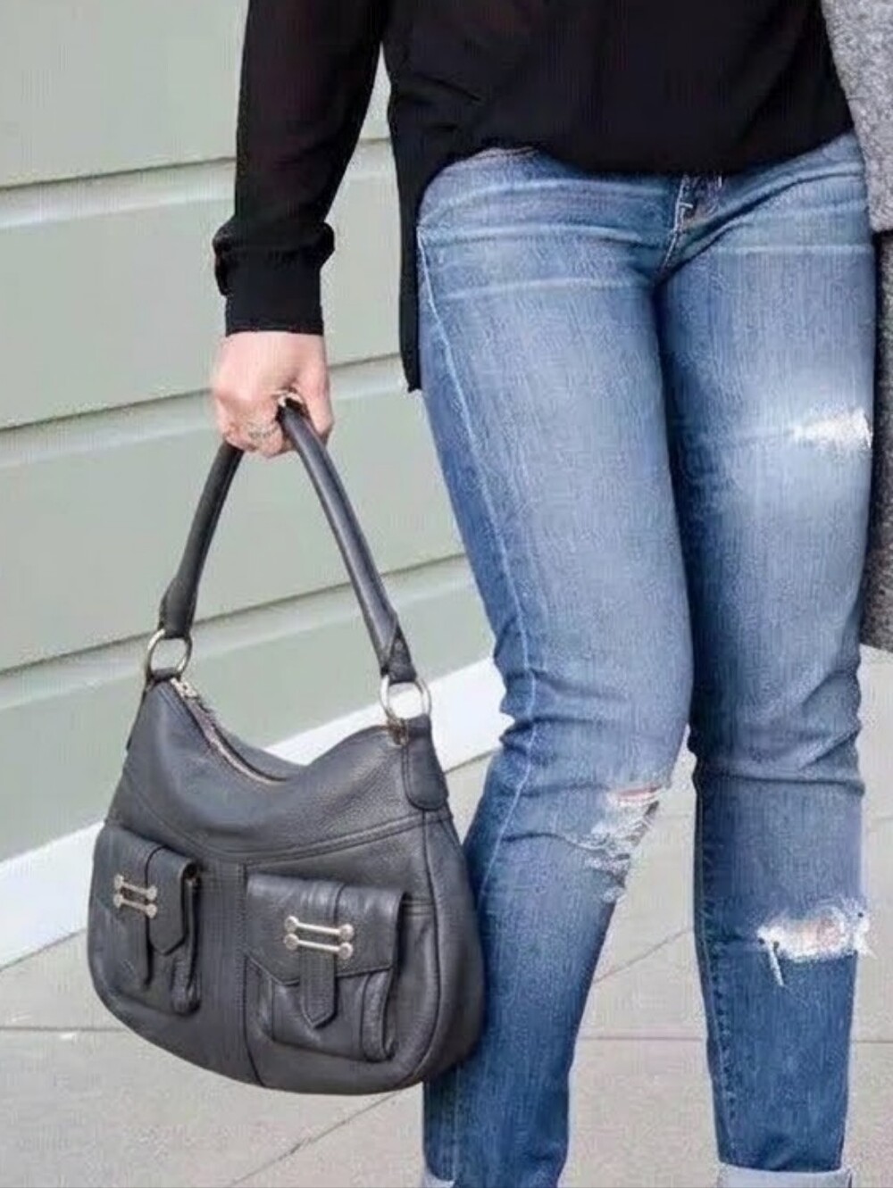 Vtg LAUREN RALPH LAUREN Purse Handbag Blue LEATHER Shoulder Bag Hobo